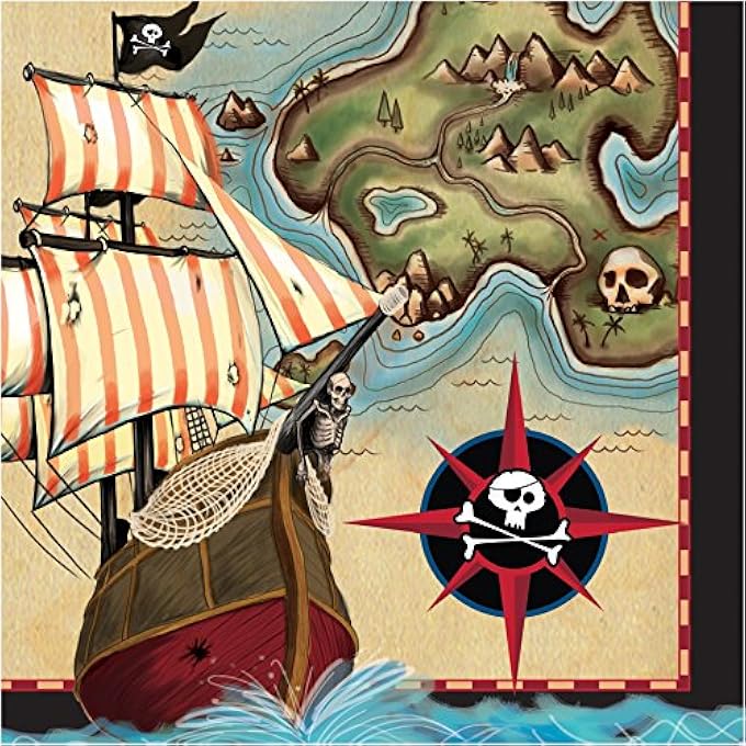 16 COUNT PIRATE'S MAP LUNCH NAPKINS, BROWN/GREEN
